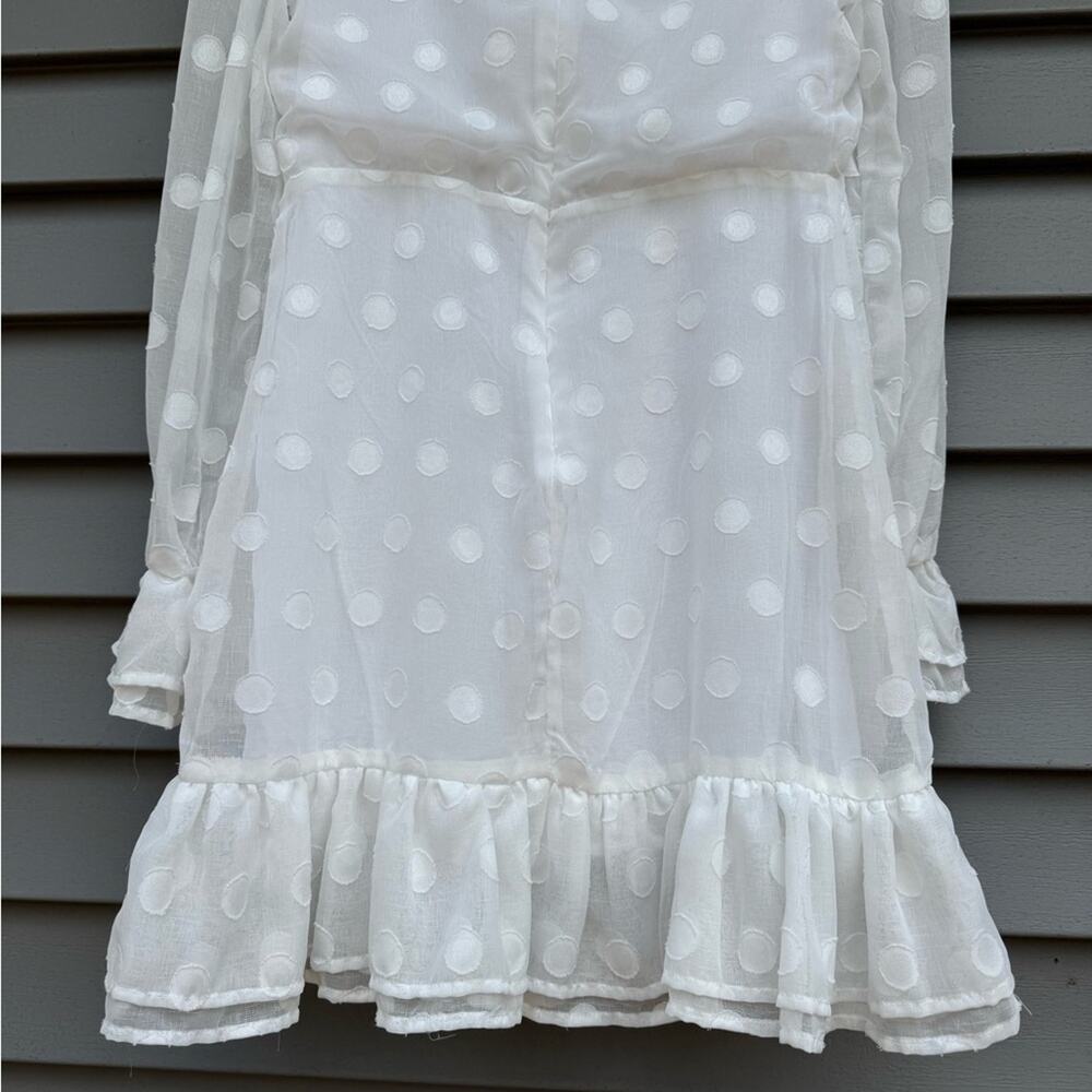🧡SALE Lulus size M Just Spotted White Polka Dot Ruffled V-Neck Mini Dress - Picture 9 of 12